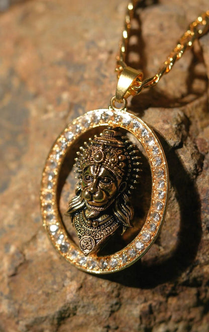 Gold-Plated Hanuman Face Pendant Locket Set – Divine & Stylish Spiritual Jewelry