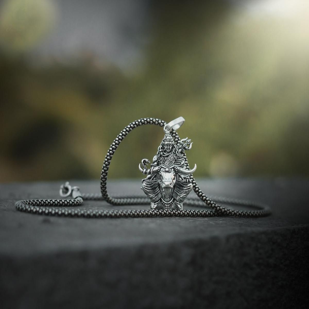 Lord Shiva with Nandi Silver Pendant Chain – Embrace the Power of Mahadev