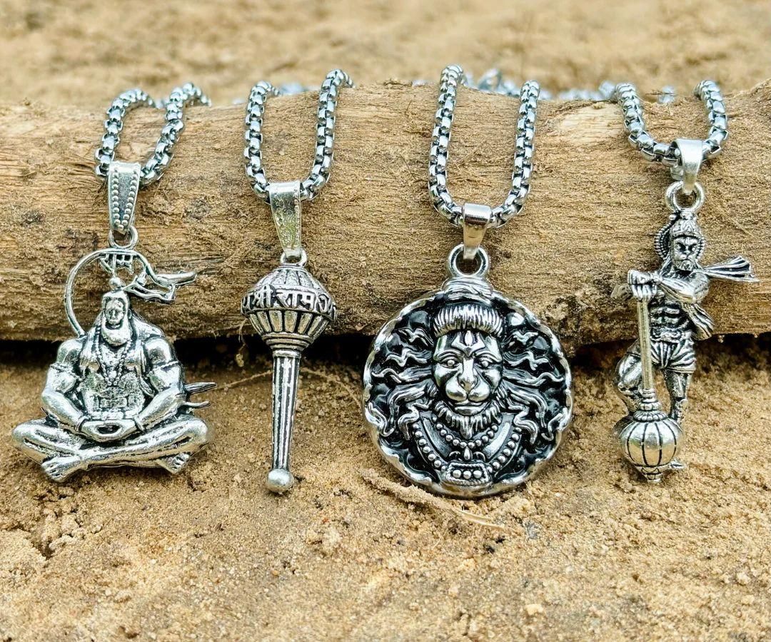 Lord Hanuman Pendant Set – 4 Divine Chains for Strength & Style