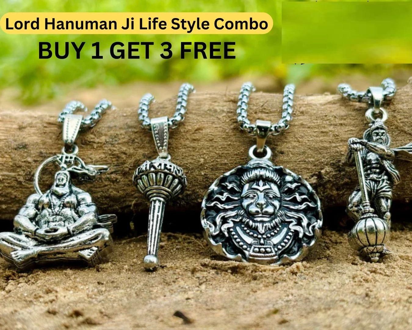 Lord Hanuman Pendant Set – 4 Divine Chains for Strength & Style