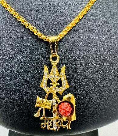 Gold Plated Mahadev Damru Pendant – Channel Divine Energy in Style