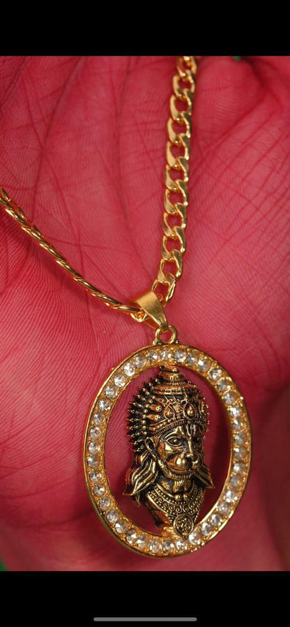 Gold-Plated Hanuman Face Pendant Locket Set – Divine & Stylish Spiritual Jewelry