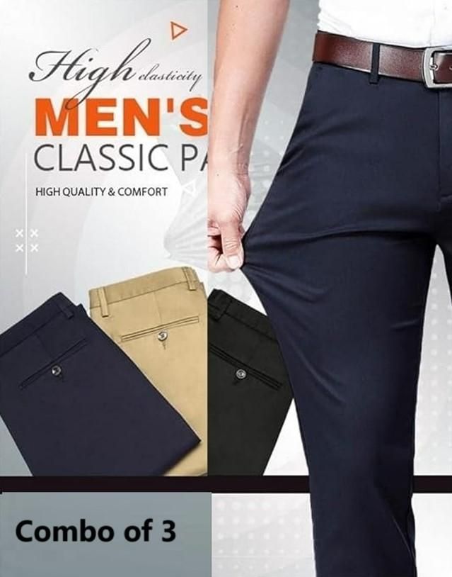 Ultimate Comfort & Style: High Elasticity Men's Classic Pants (Pack of 3)