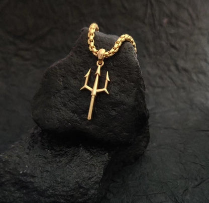 Power & Style: Gold Plated Trishul Pendant for Men