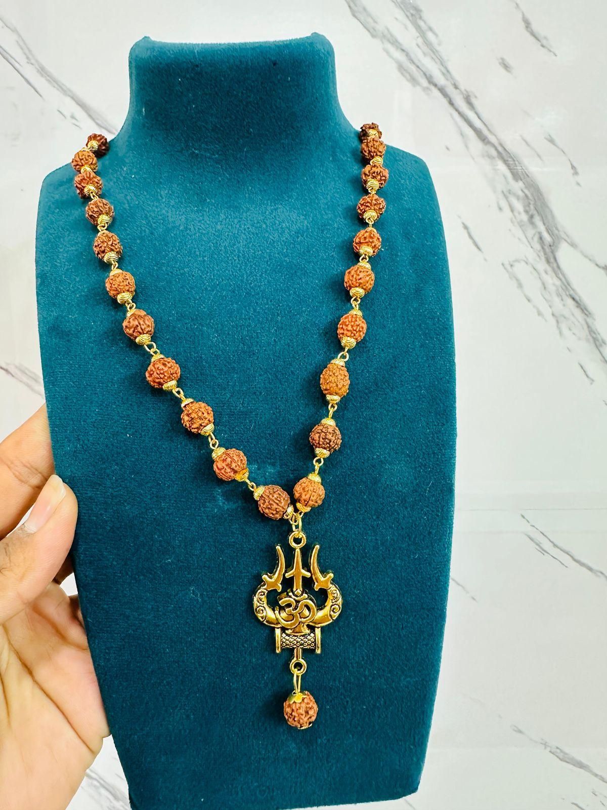 Panchmukhi Rudraksha OM Shiva Trishool Mala for Men – Spiritual Alloy Pendant Necklace