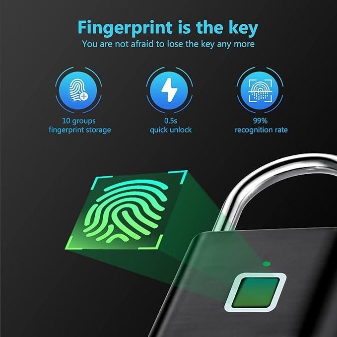 Fingerprint Padlock – Keyless, Rechargeable Anti-Theft Smart Lock for Ultimate Security in India