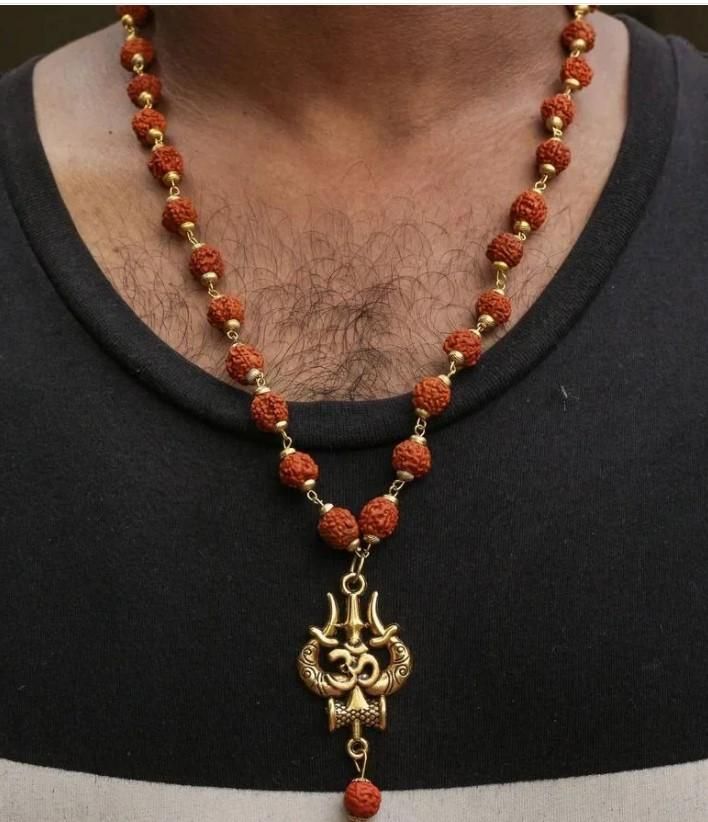 Panchmukhi Rudraksha OM Shiva Trishool Mala for Men – Spiritual Alloy Pendant Necklace