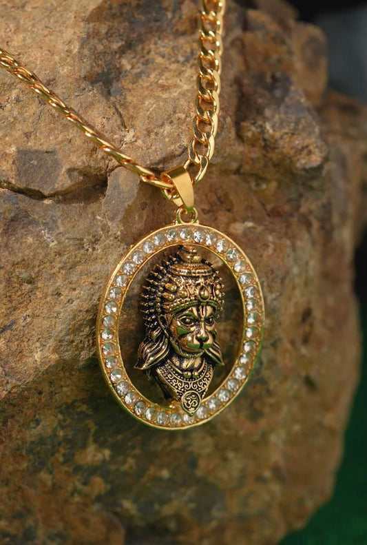 Gold-Plated Hanuman Face Pendant Locket Set – Divine & Stylish Spiritual Jewelry