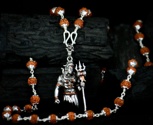 Rudraksha Shiva Pendant with Sacred Trishul Design – A Symbol of Strength & Protection