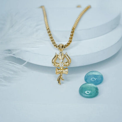 Gold-Plated Trishul Pendant with Chain – Symbol of Strength & Spirituality